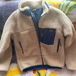 Patagonia Kids Sherpa Jacket - Cream and Blue